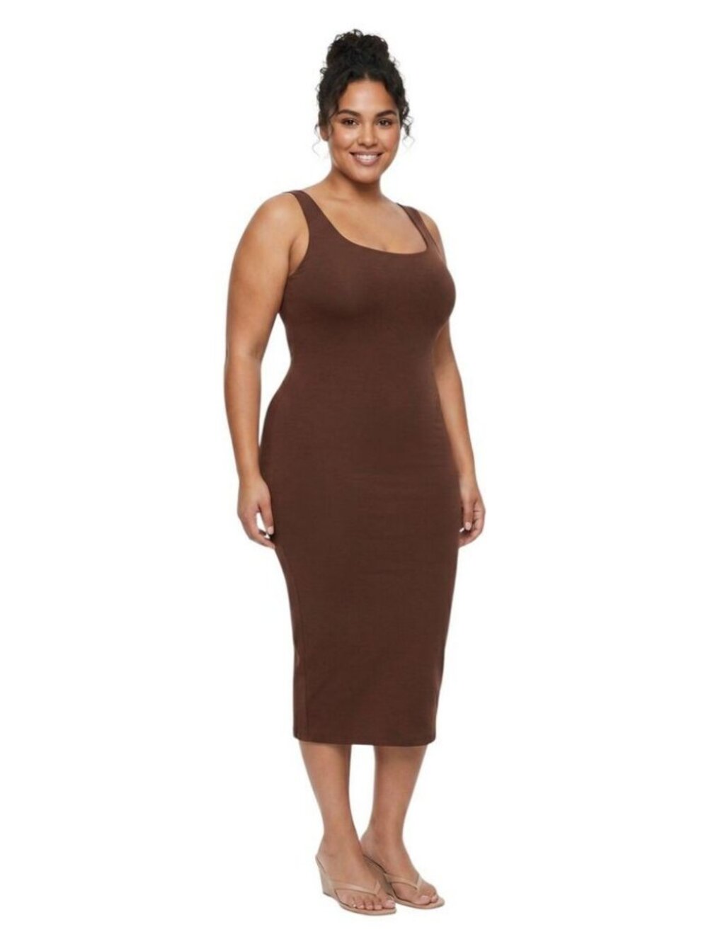 Naked Wardrobe Brown Sculpt Tank Midi Dress Size 1X